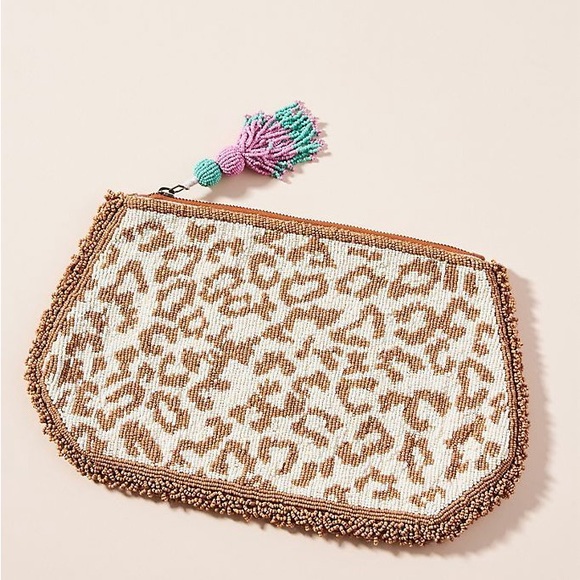 NWT Anthropologie Beaded Leopard Purse, Clutch, or Cosmetic Pouch - Picture 1 of 2